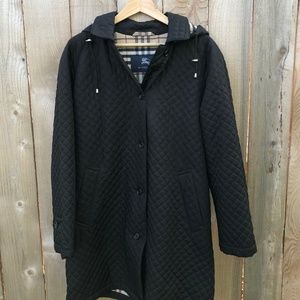 Burberry Black Quilted Hooded Coat size 10